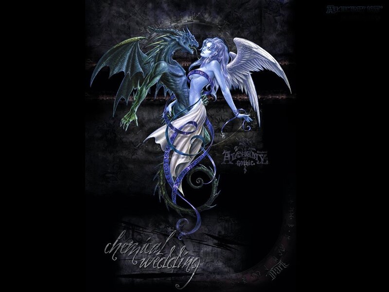 Angel and Dragon Embrace — Blue