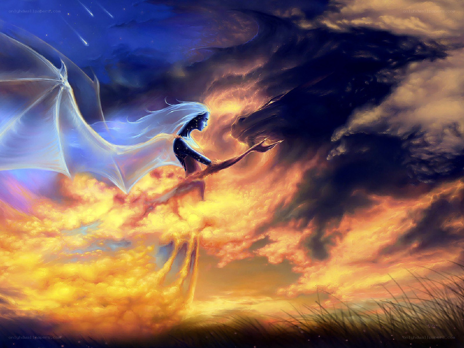 angel and dragon in storm