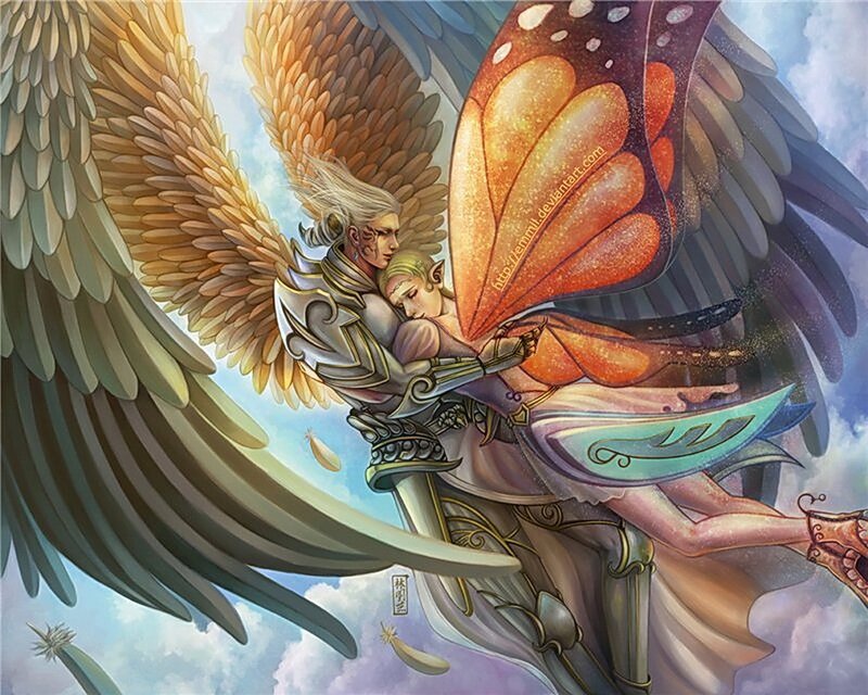 angel and fairy in flight