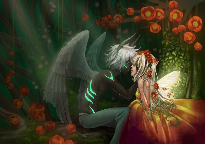 angel and fairy in forest