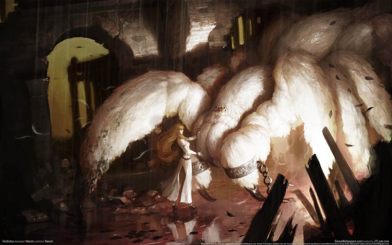 Angel and giant beast in ruin