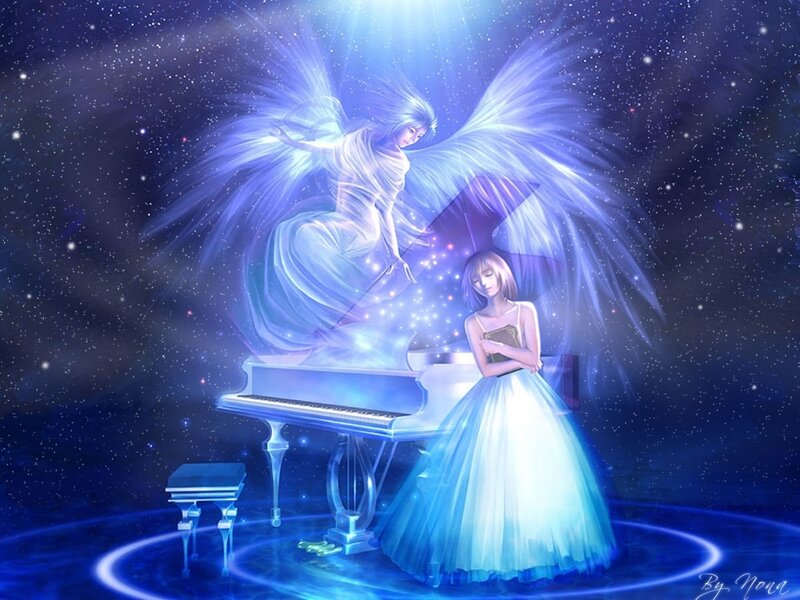 angel and girl at piano