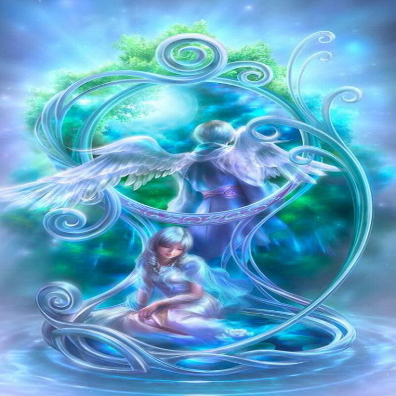 Angel and girl in a magical circle