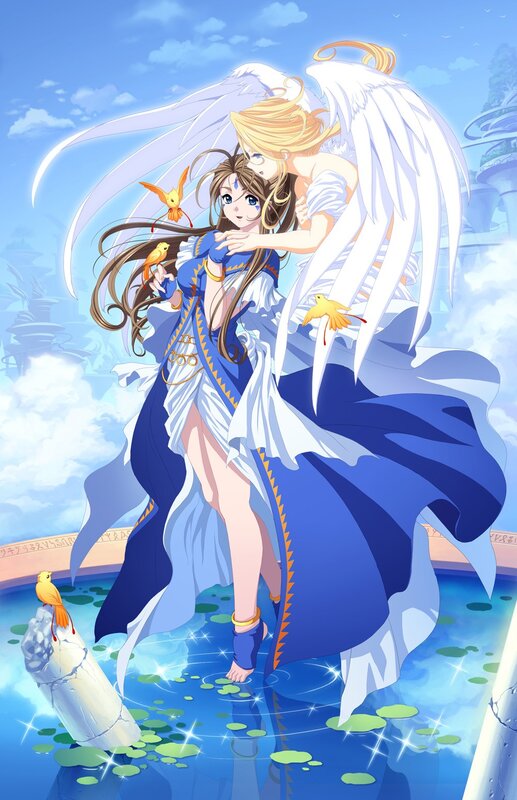 Angel and girl in a pool