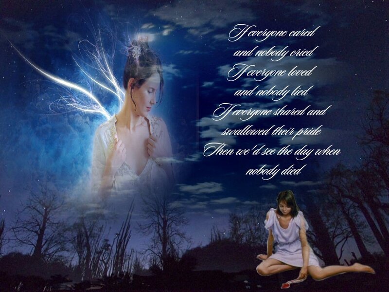 Angel and girl in night scene