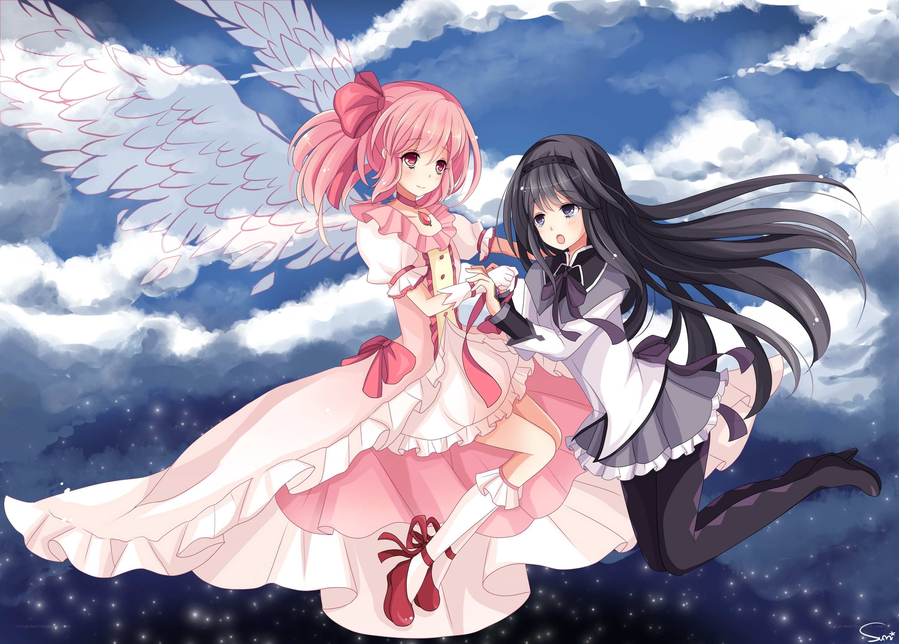 Angel and girl in sky