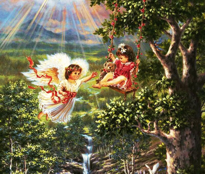 Angel and Girl on Swing