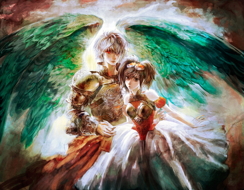 Angel and girl with green wings