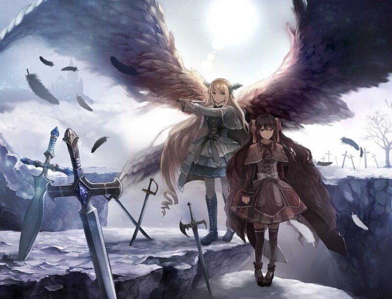 Angel and girl with swords