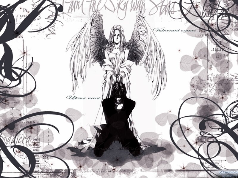 Angel and Kneeling Figure — Black, Dramatic