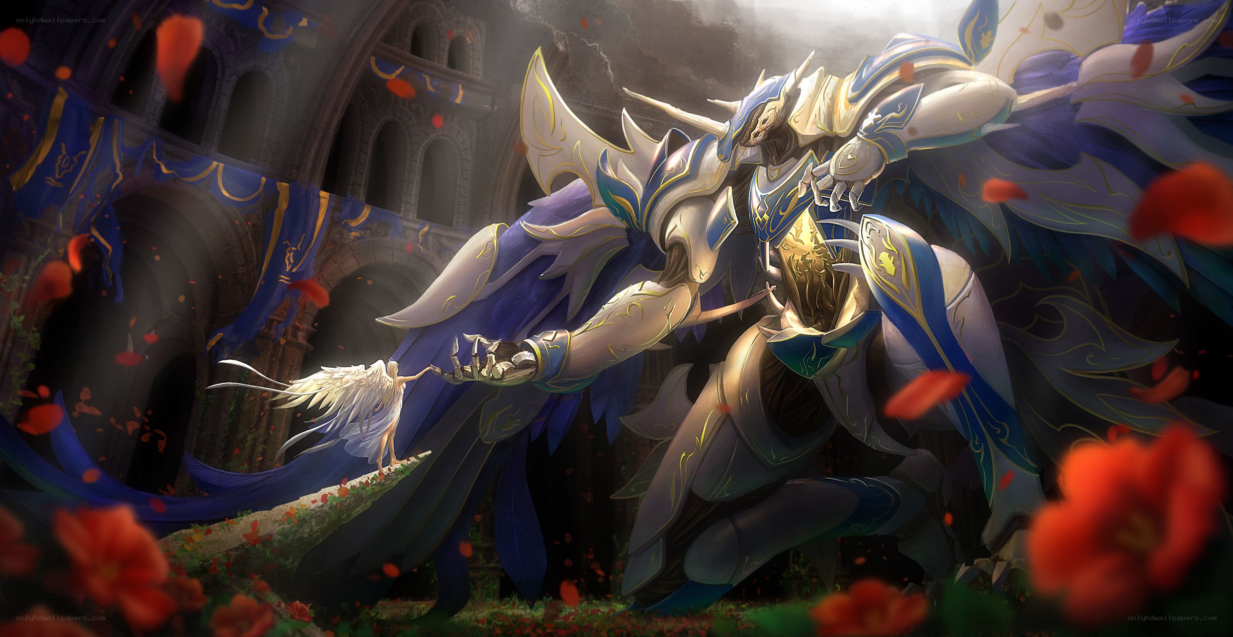 Angel and knight in a cathedral