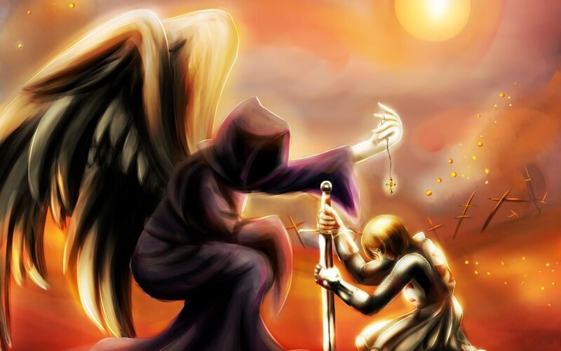 Angel and Knight in Battle
