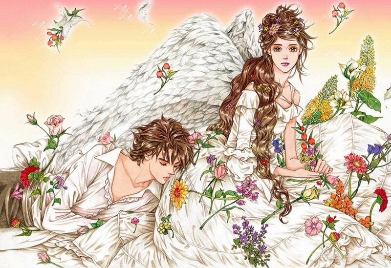 Angel and Man in Flowers