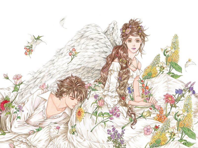 Angel and Man in Flowers — White