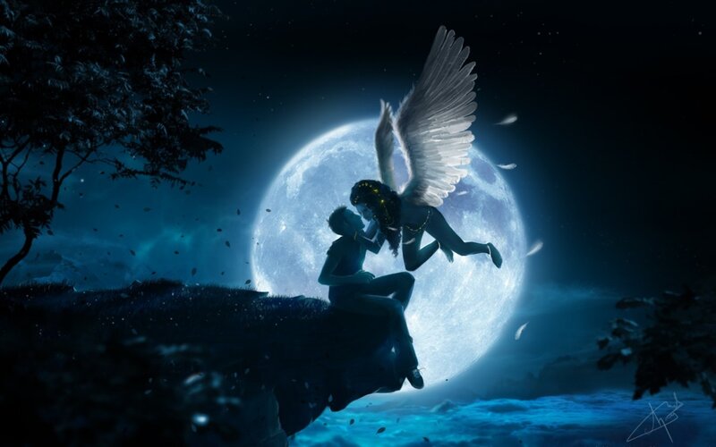 Angel and Man Kissing