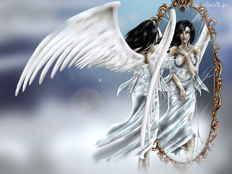 Angel and mirror reflection
