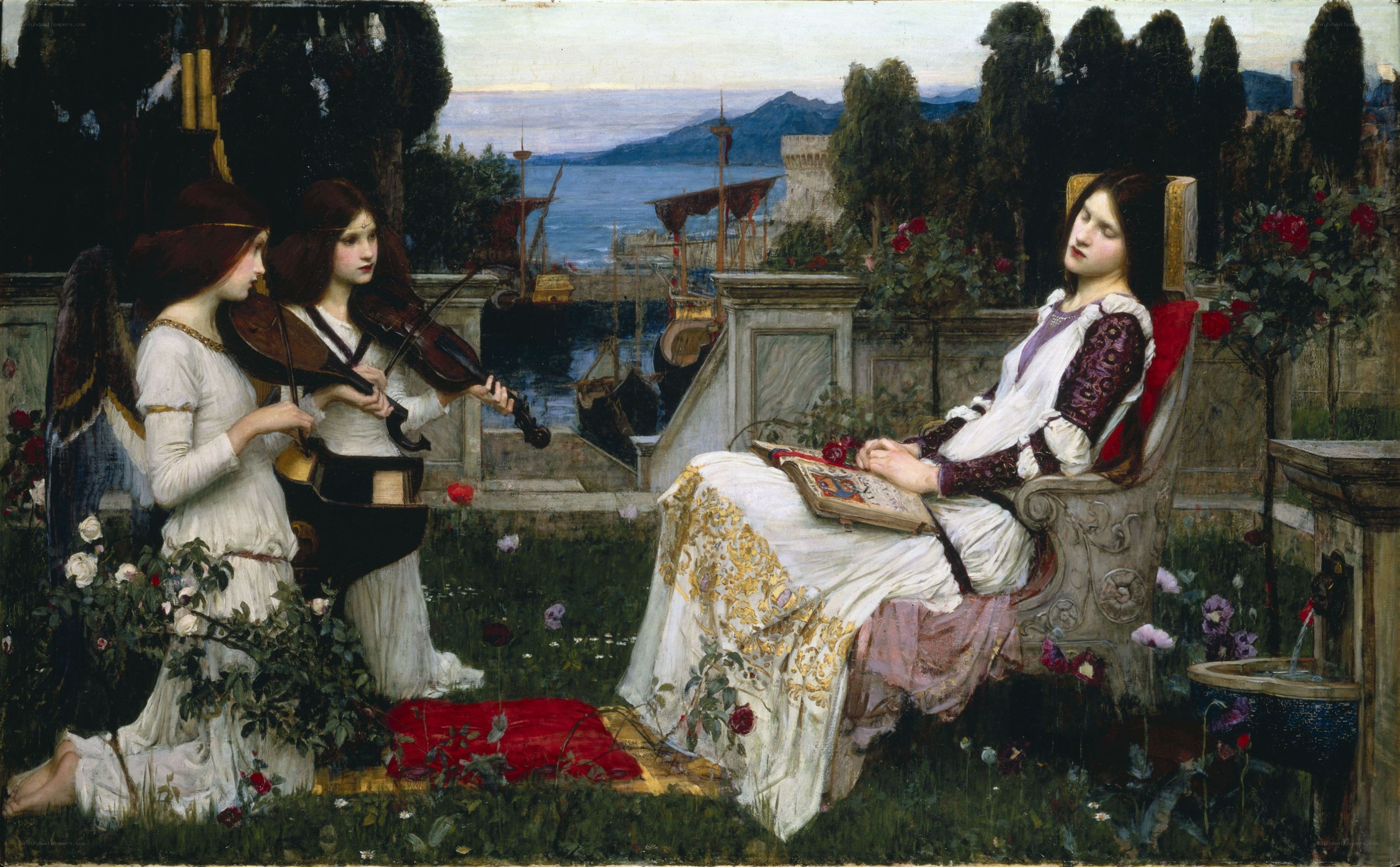 Angel and violinists in garden