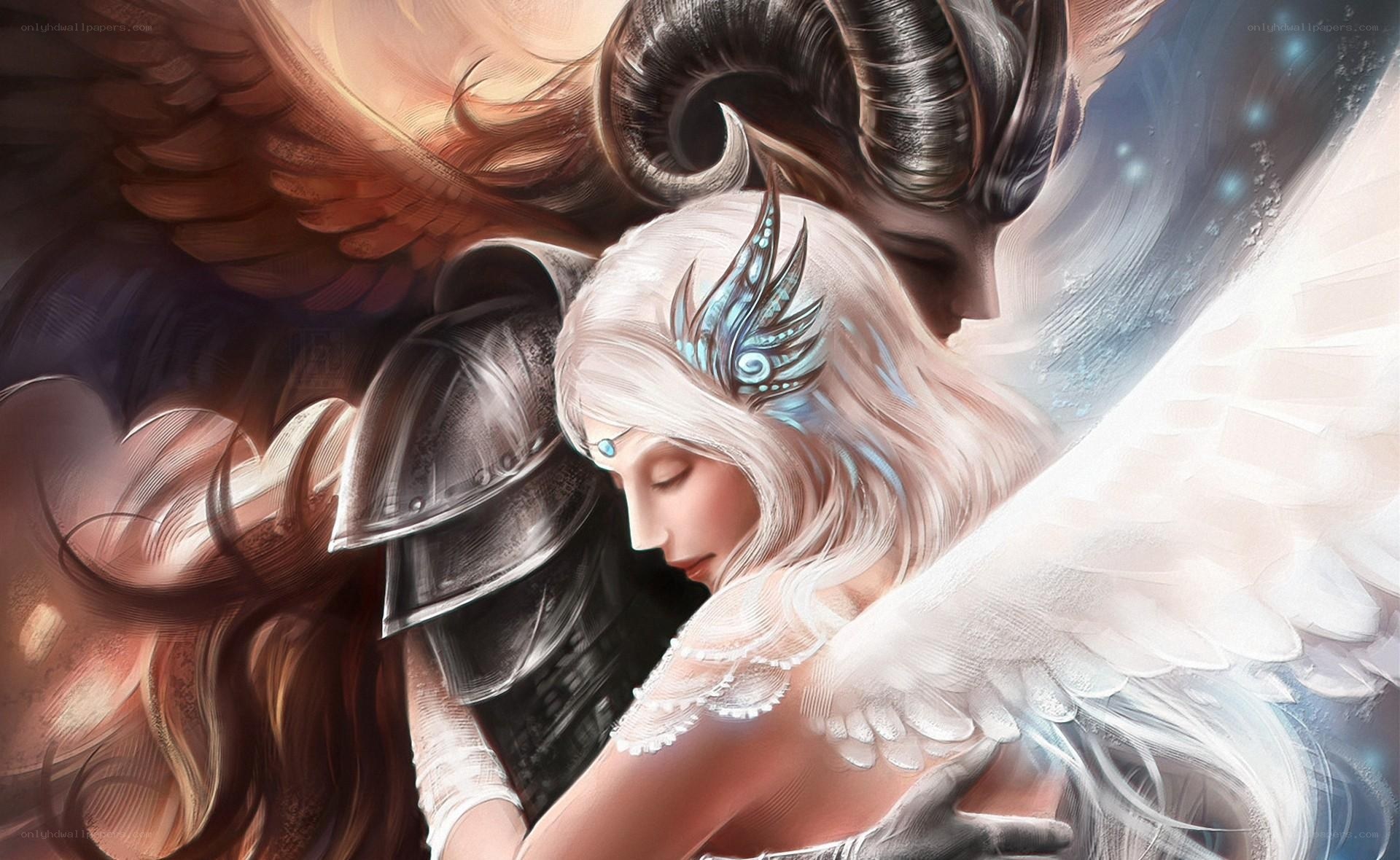 angel and warrior embrace