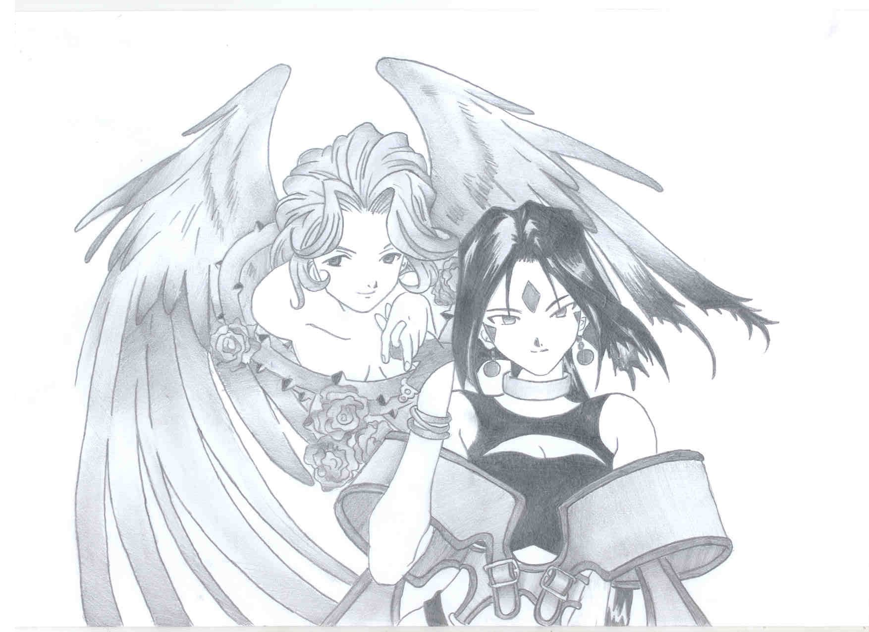 angel and warrior girl drawing