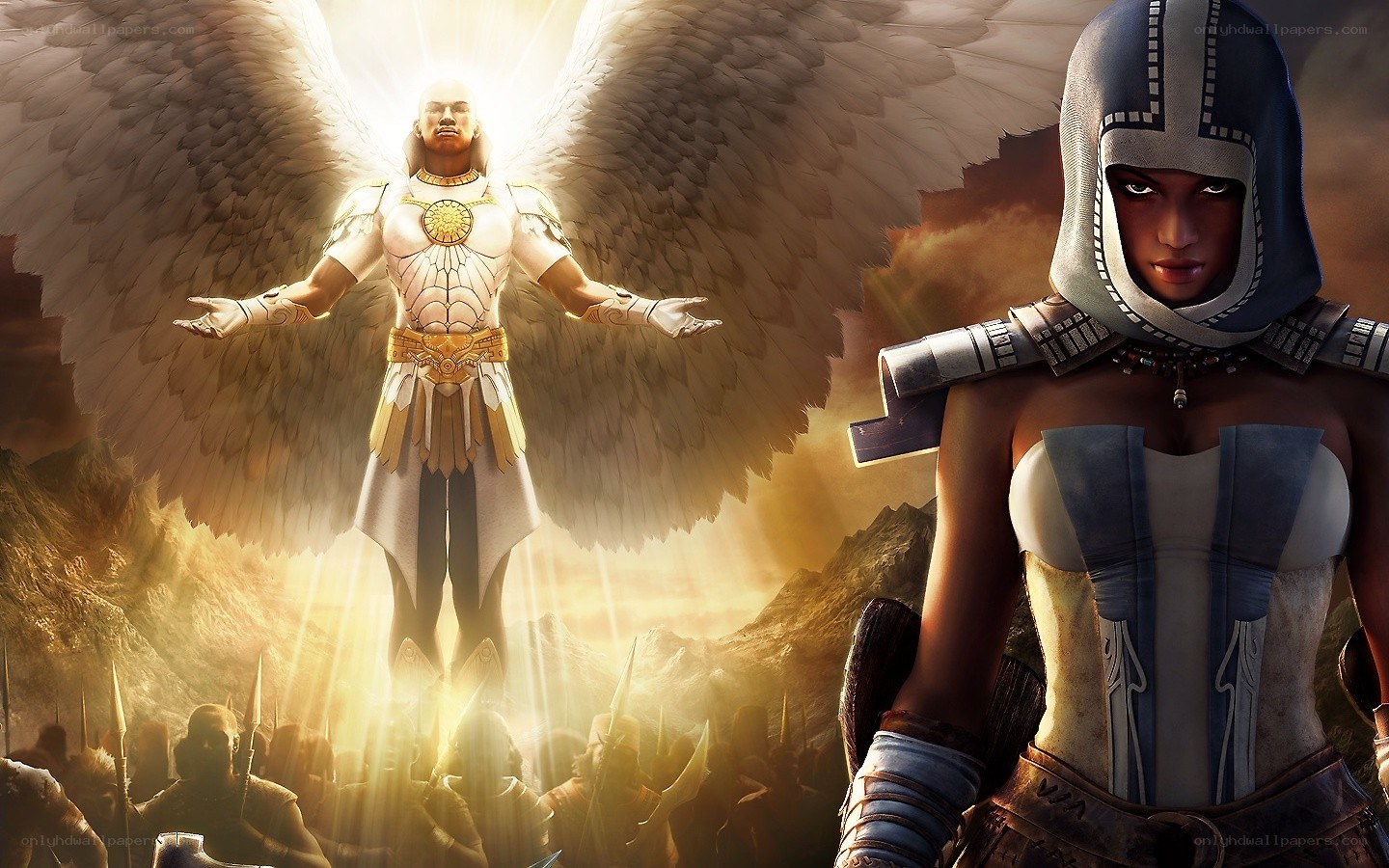 angel and warrior in epic scene