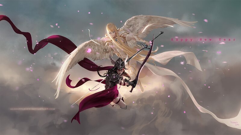 Angel and warrior in flight