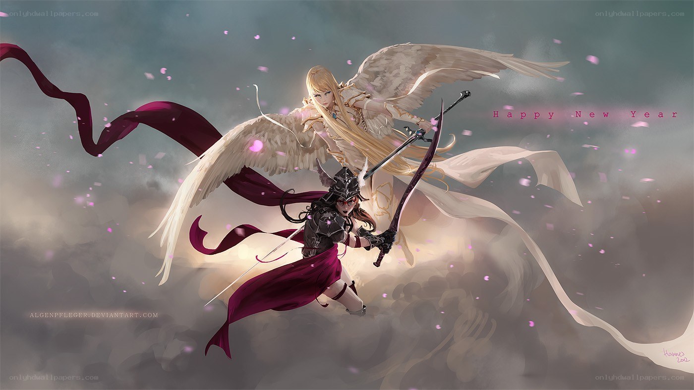 Angel and warrior in flight