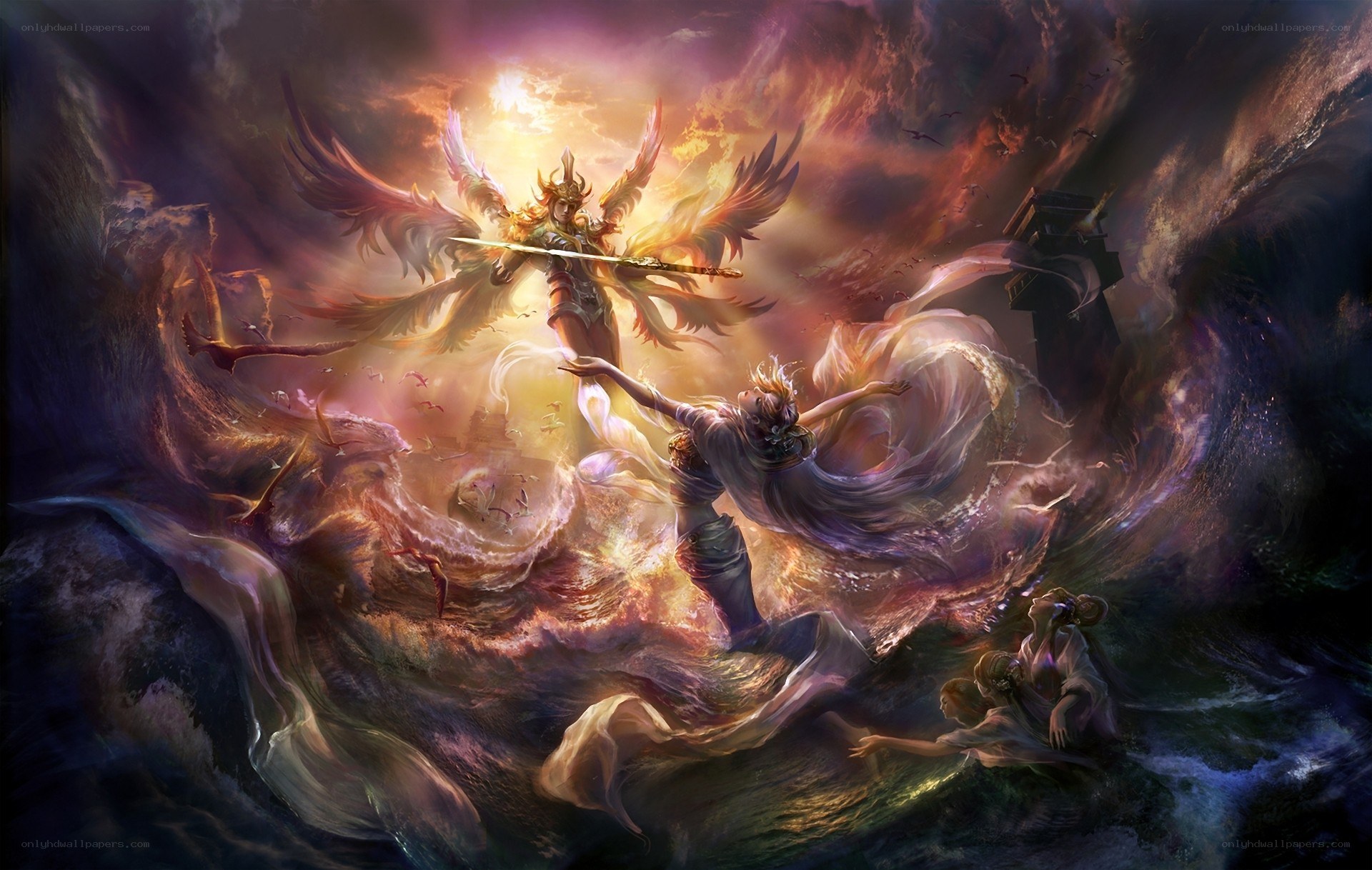 Angel and warrior in storm