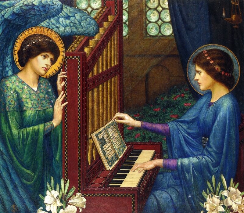 Angel and woman at a keyboard