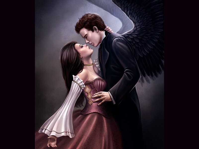 Angel and Woman Embracing — Black