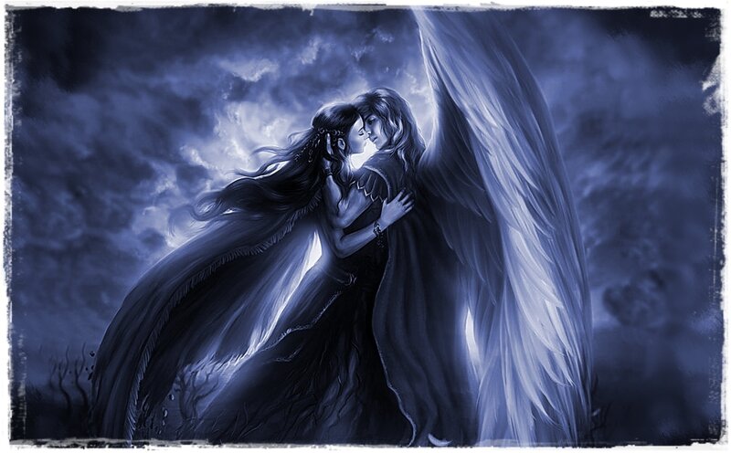 Angel and Woman Embracing — Blue