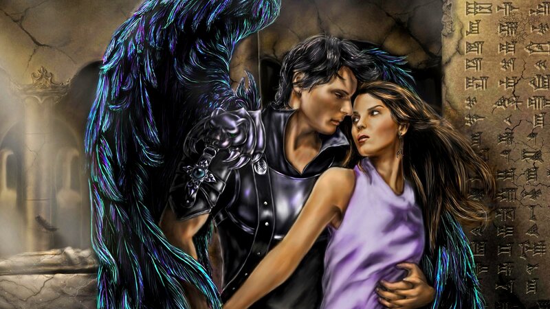 Angel and Woman Embracing — Purple