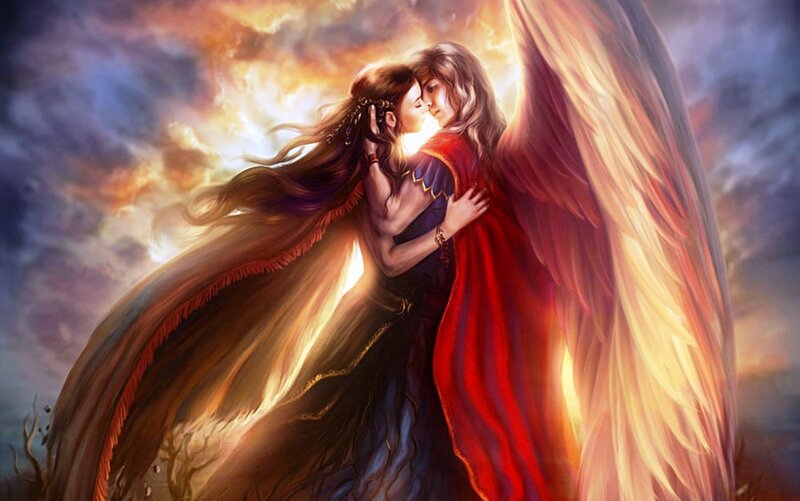 Angel and Woman Embracing — Red