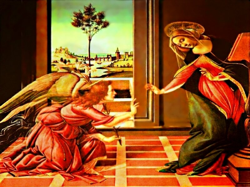 Angel and Woman Kneeling — Red