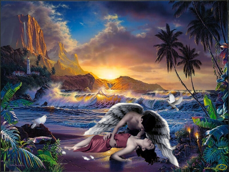 Angel and Woman on Beach