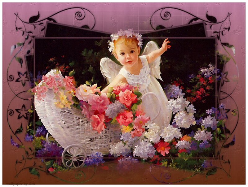Angel baby with flowers