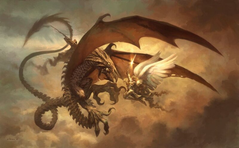 Angel battles a dragon