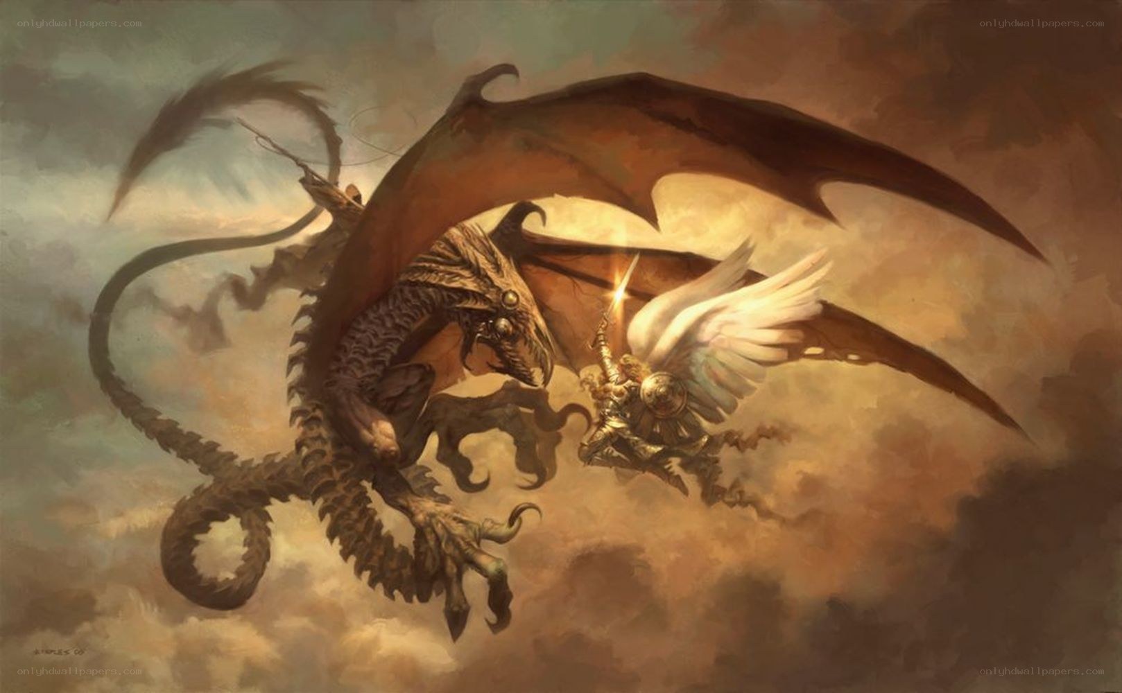 Angel battles a dragon