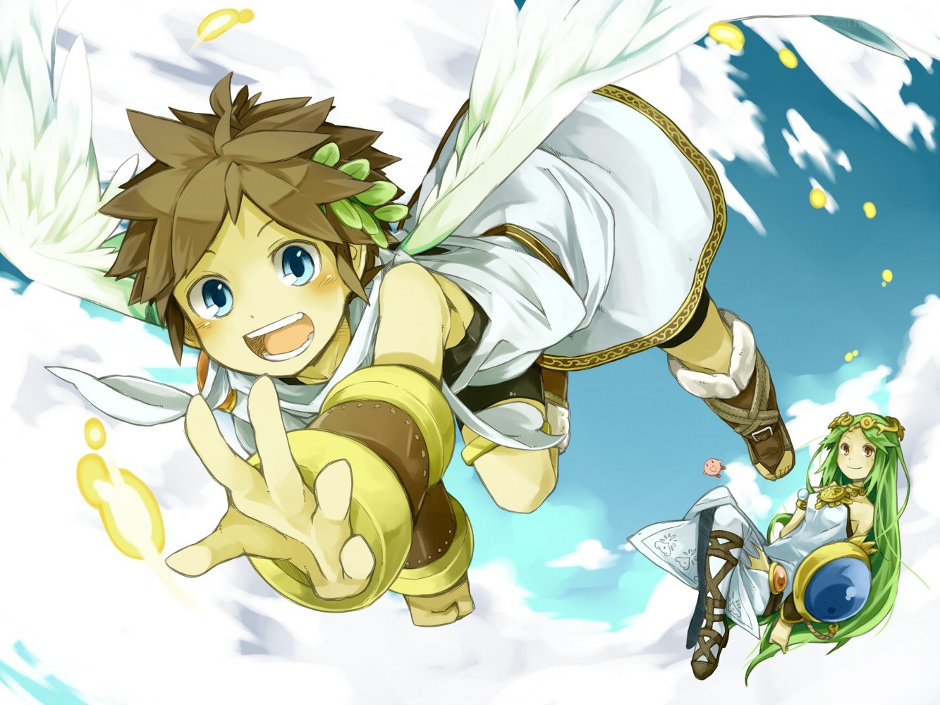 Angel boy flying in sky