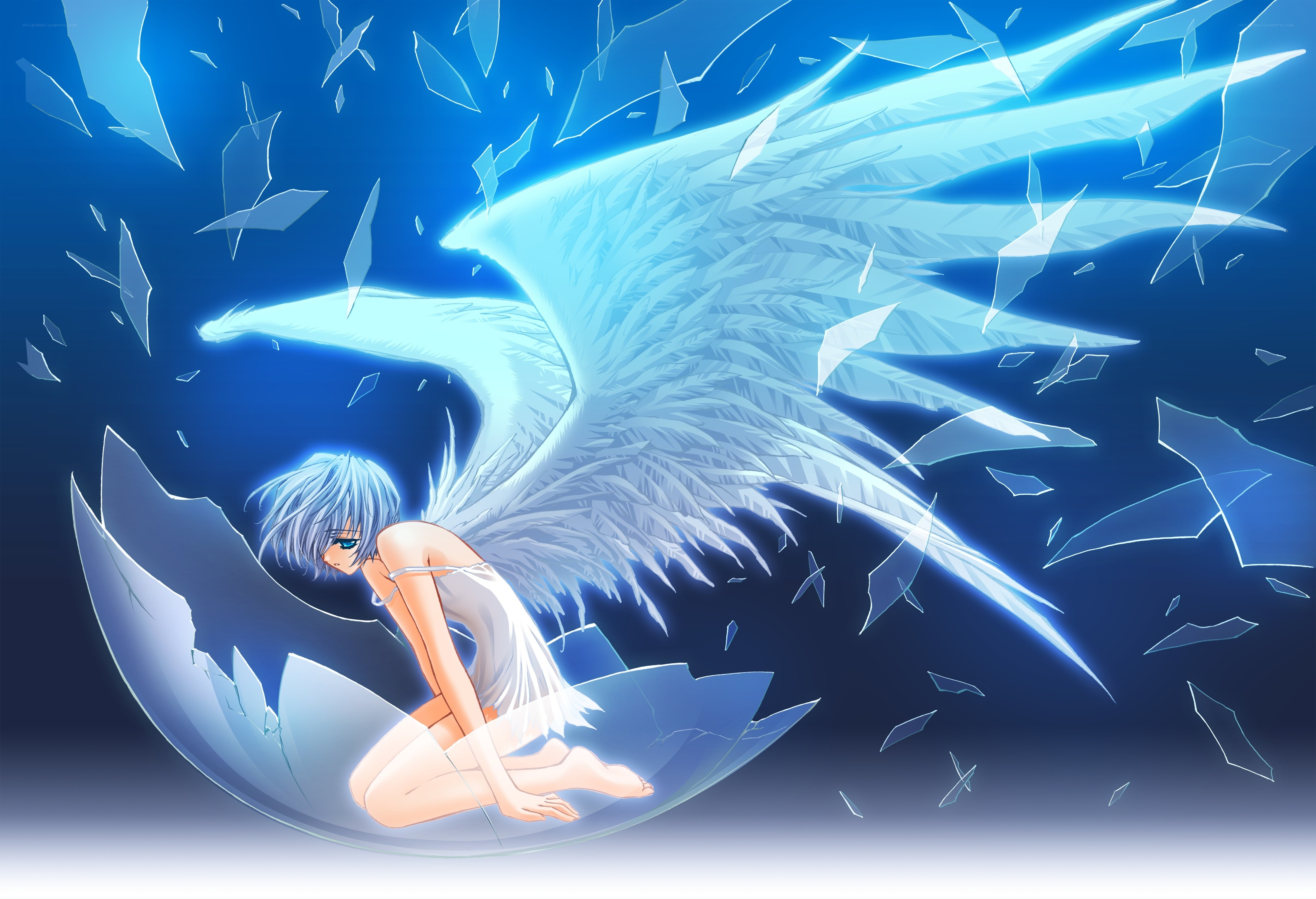 angel breaking free from glass