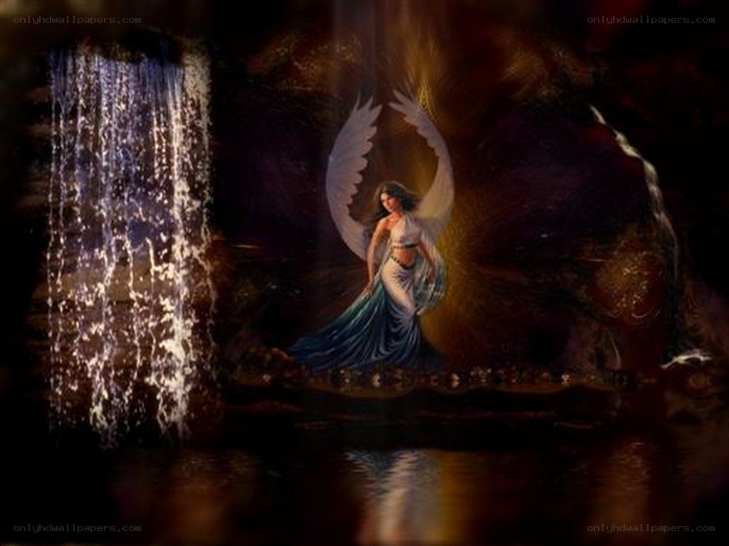 Angel by a waterfall