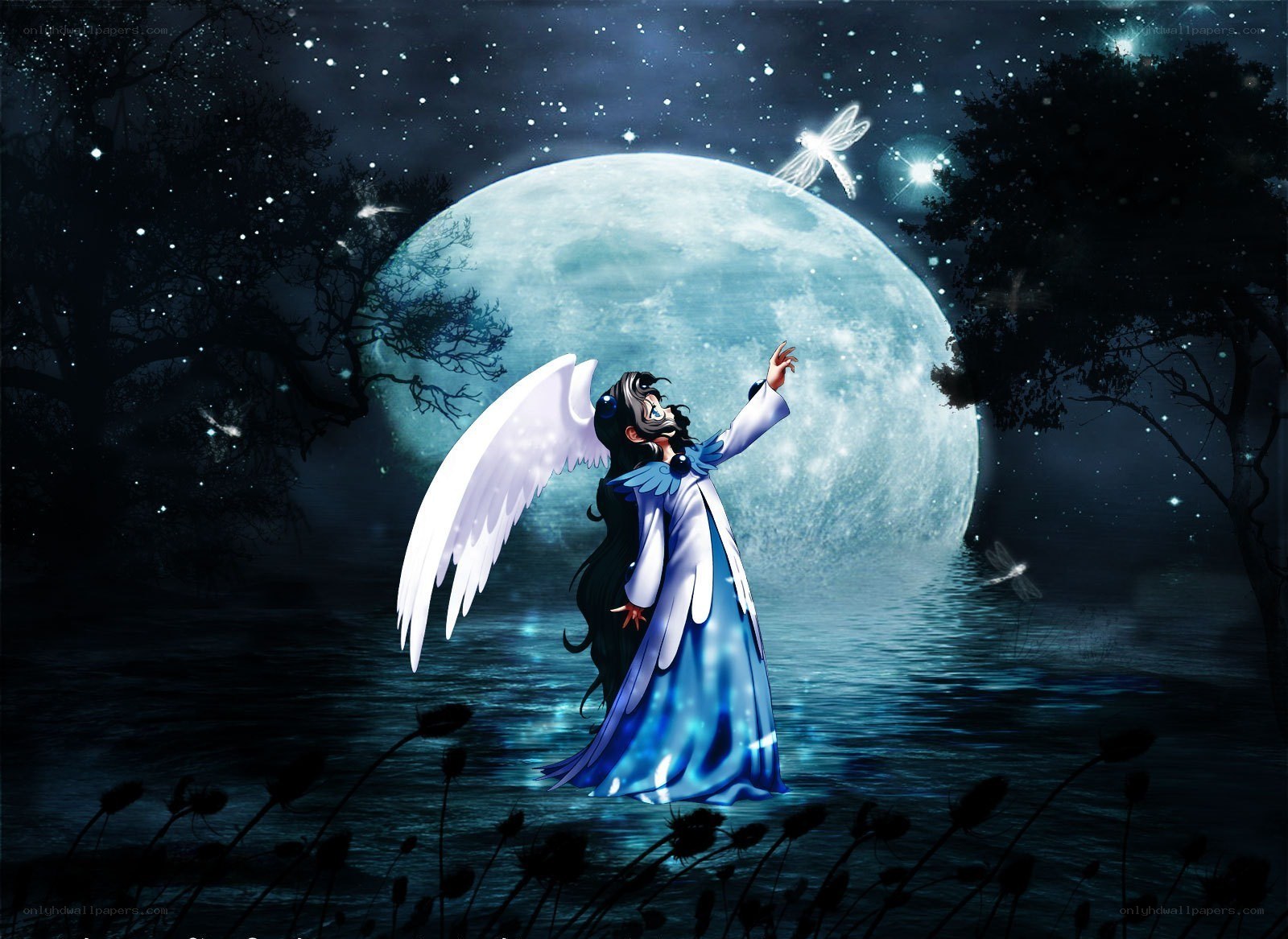 Angel by the moonlit lake