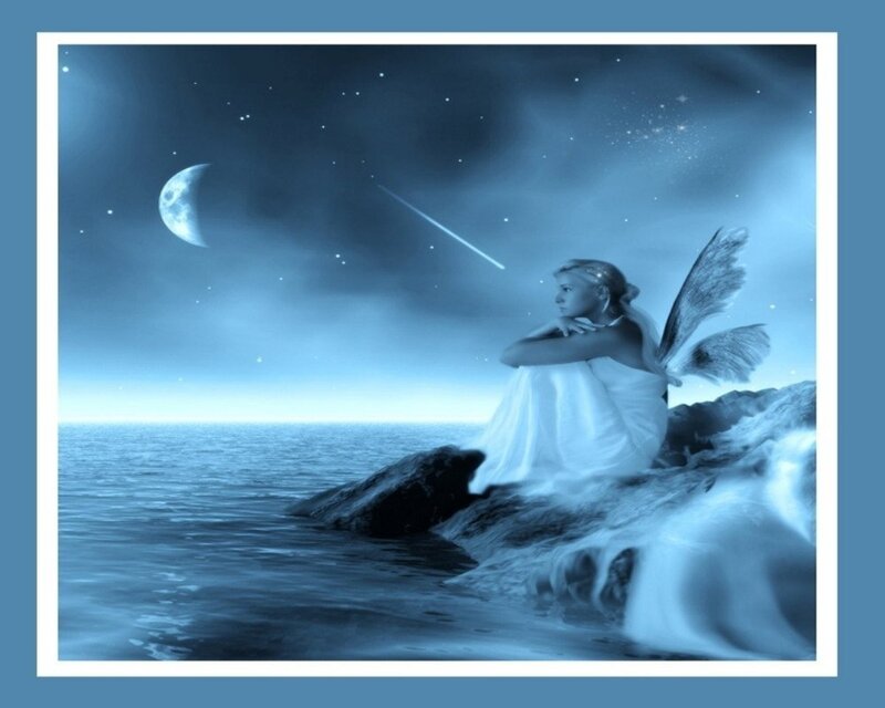 angel by the sea at night