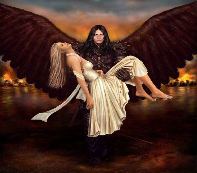 Angel Carrying Woman — Brown, Dramatic