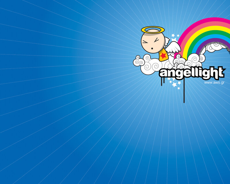 angel cartoon with rainbow