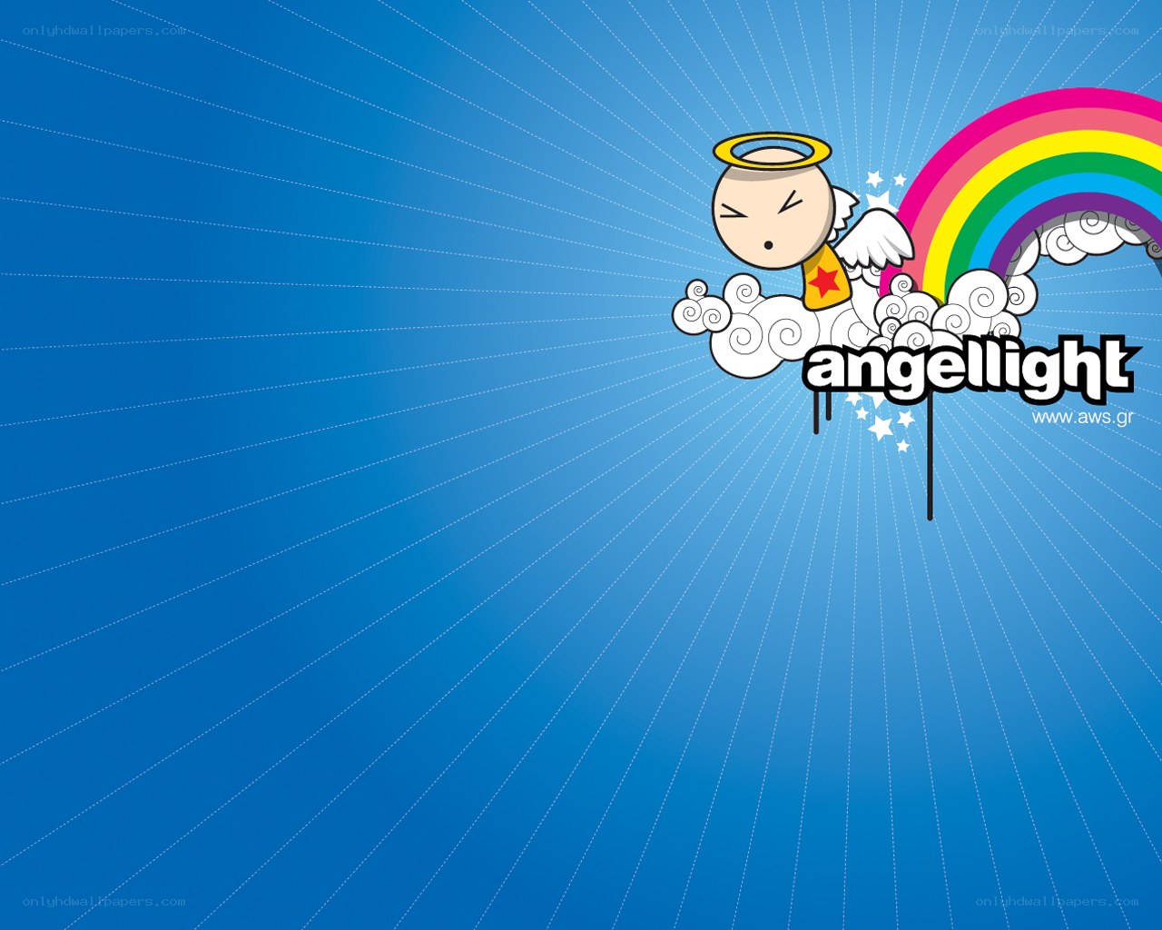 angel cartoon with rainbow