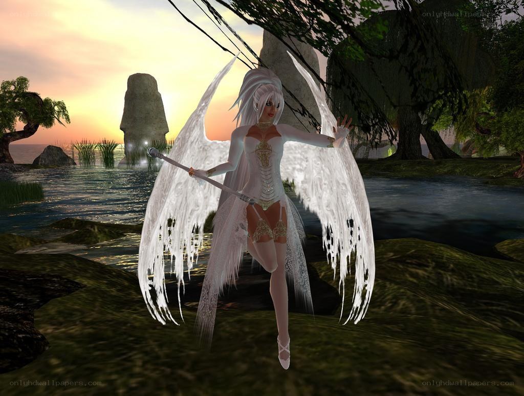 Angel character in fantasy landscape