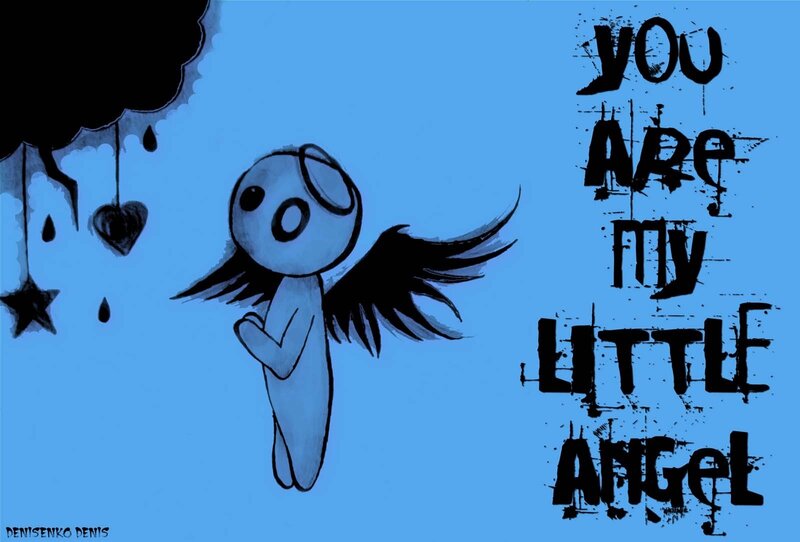 Angel Character with Wings — Blue, Melancholic