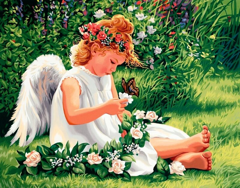 Angel Child in Garden — Green