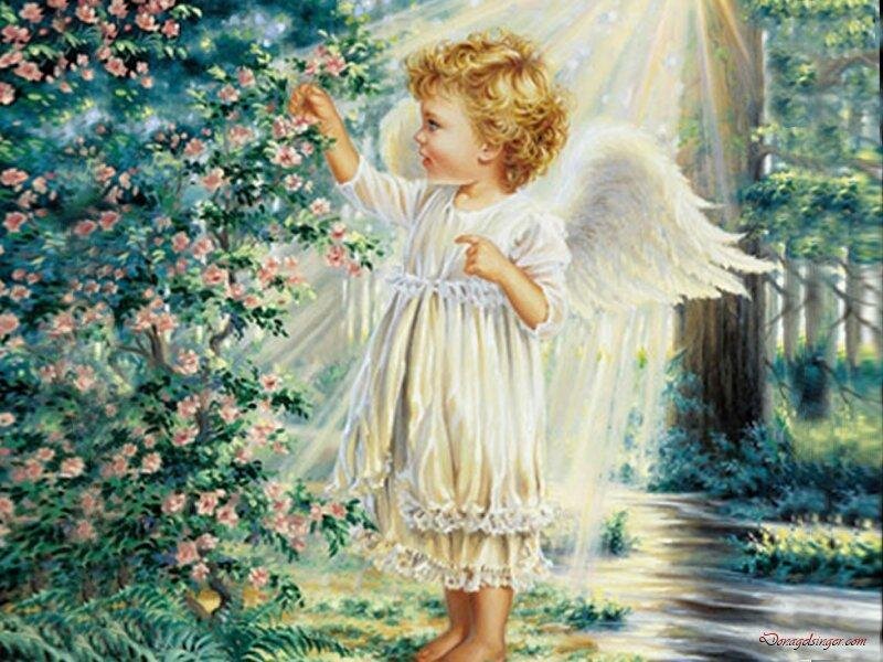 Angel Child in Garden — White, Serene