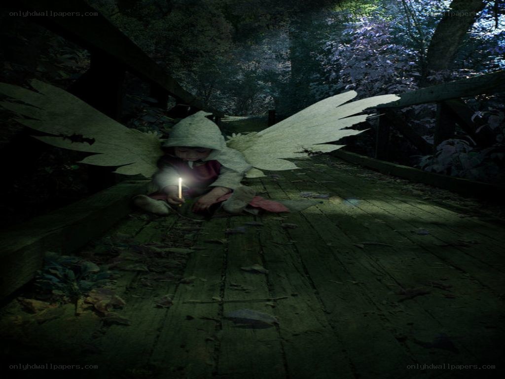 Angel child on a bridge